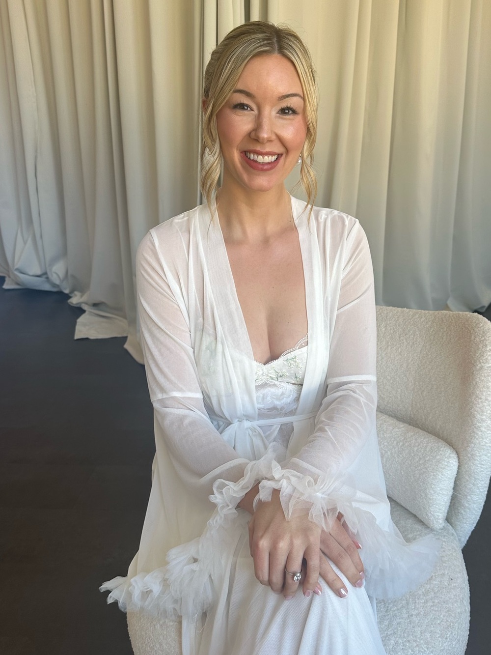Sheer White Bridal Robe with Lace Trim - Picture 3 of 3